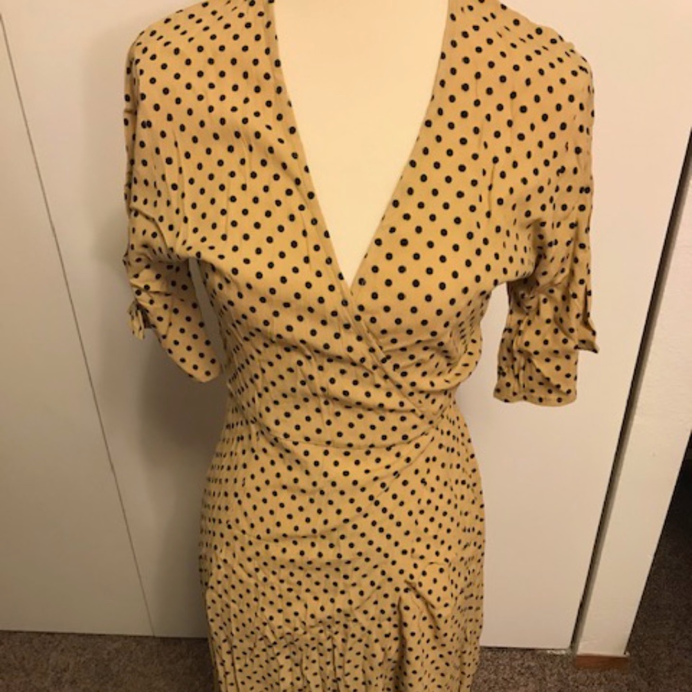 Mustard Polka Dot Wrap Dress